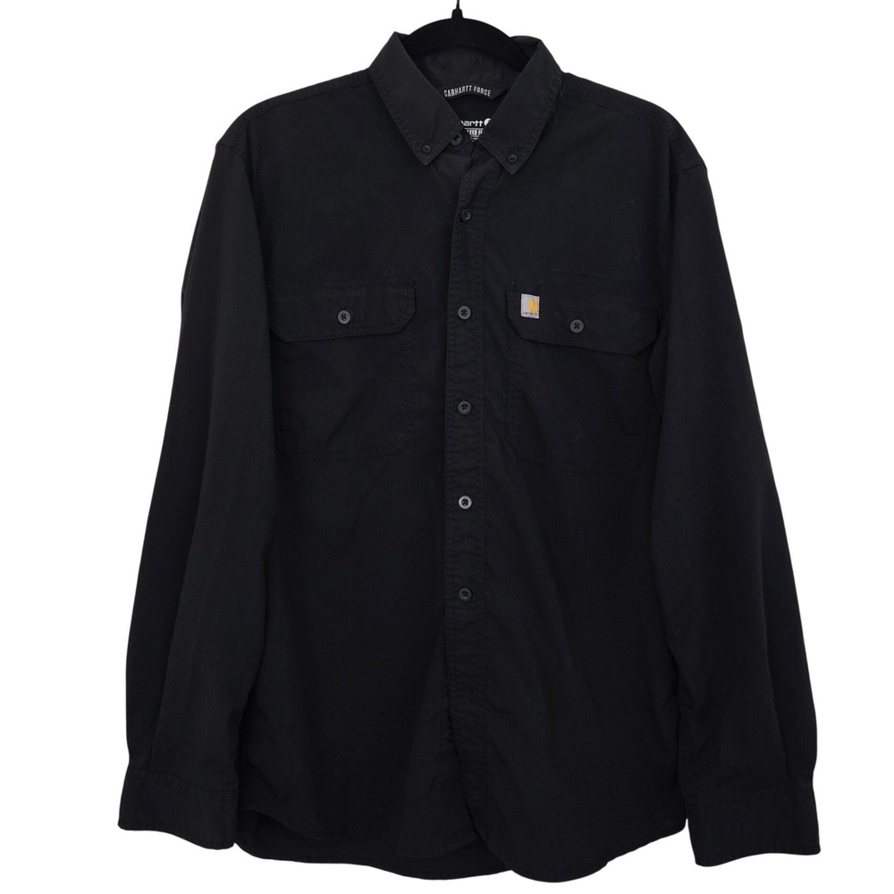 Carhartt Force Mens Button Up Shirt Medium Black Relaxed Fit Long Sleeve‎ Work